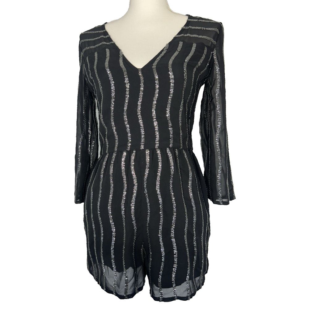 Renaissance Festival Bell Sl Abercrombie & Finch‎ Black & sequin romper Sz 00